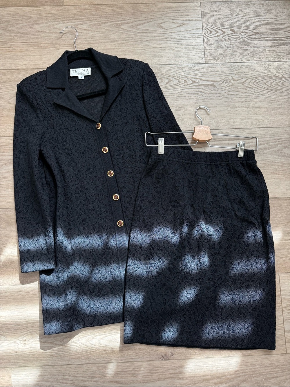St. John Collection Vintage Textured Long Blazer Jacket & Pencil Skirt Set 4